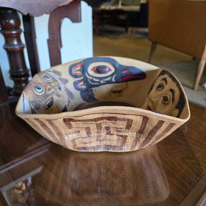 "Four Part Harmony" Pottery Bowl with PNW Native Theme/Whidbey Island Artist