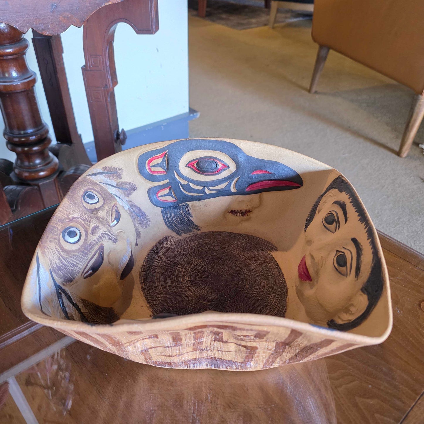 "Four Part Harmony" Pottery Bowl with PNW Native Theme/Whidbey Island Artist