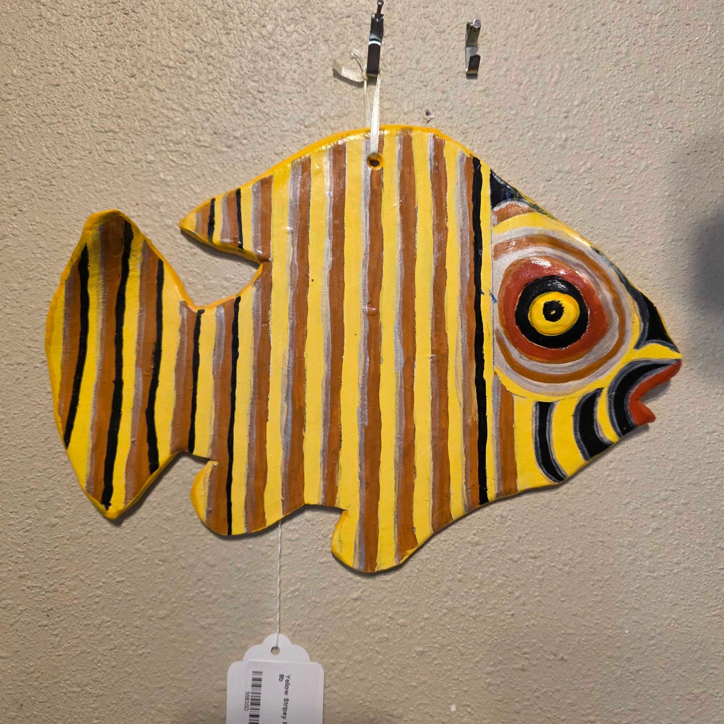 Yellow Stripey Pottery Fish Decor SMALLS