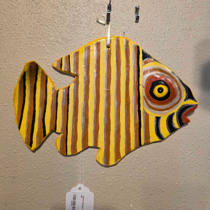 Yellow Stripey Pottery Fish Decor SMALLS