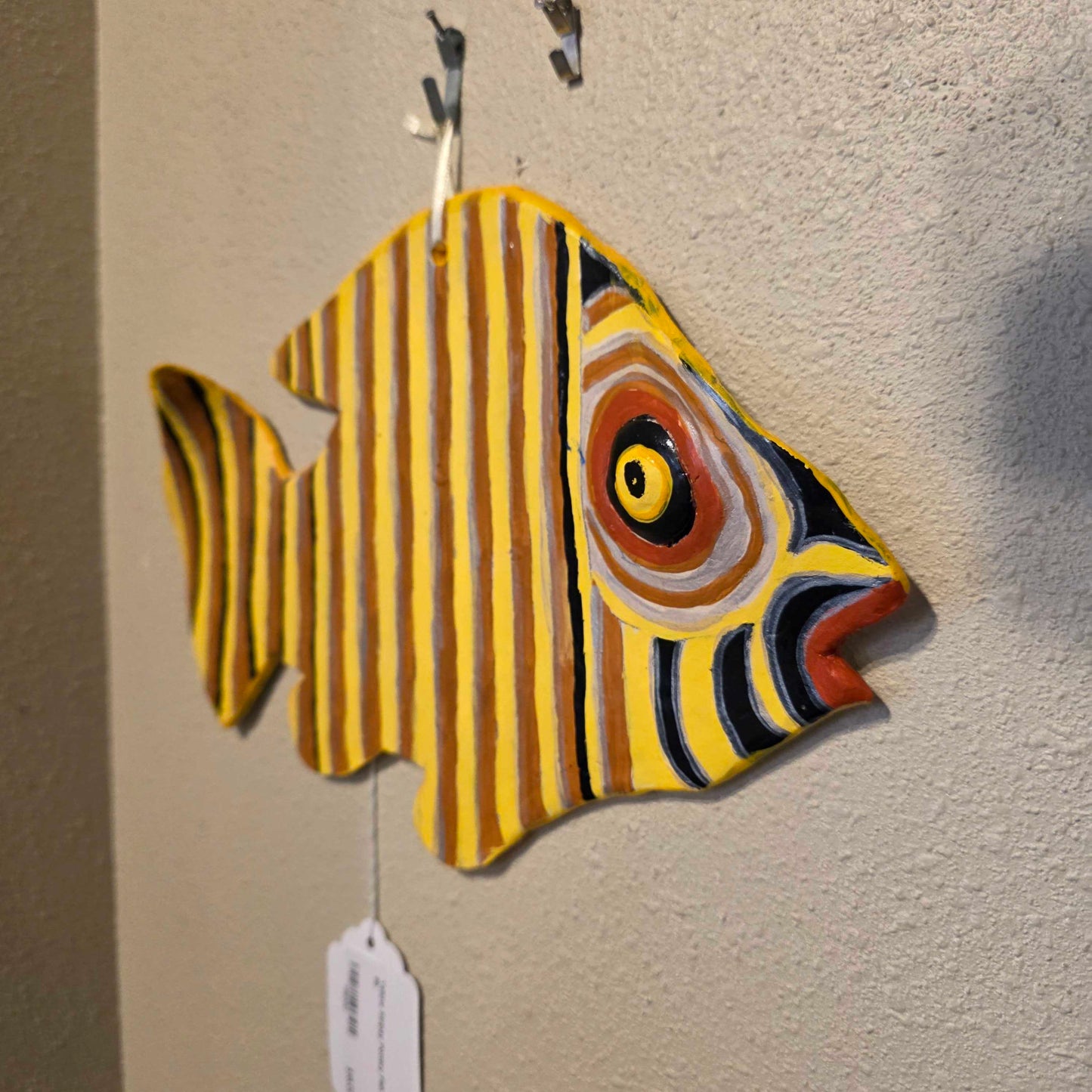Yellow Stripey Pottery Fish Decor SMALLS