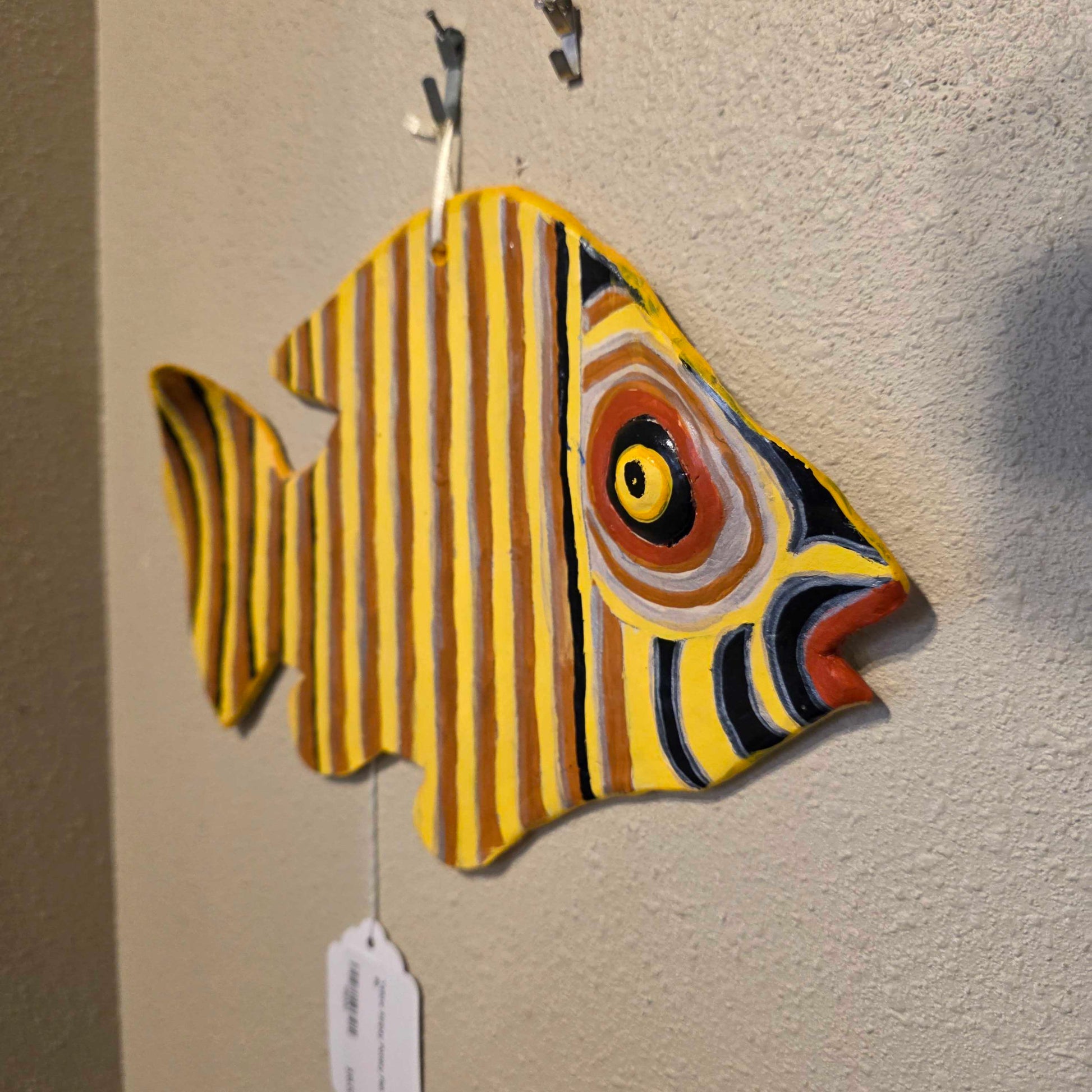 Yellow Stripey Pottery Fish Decor SMALLS