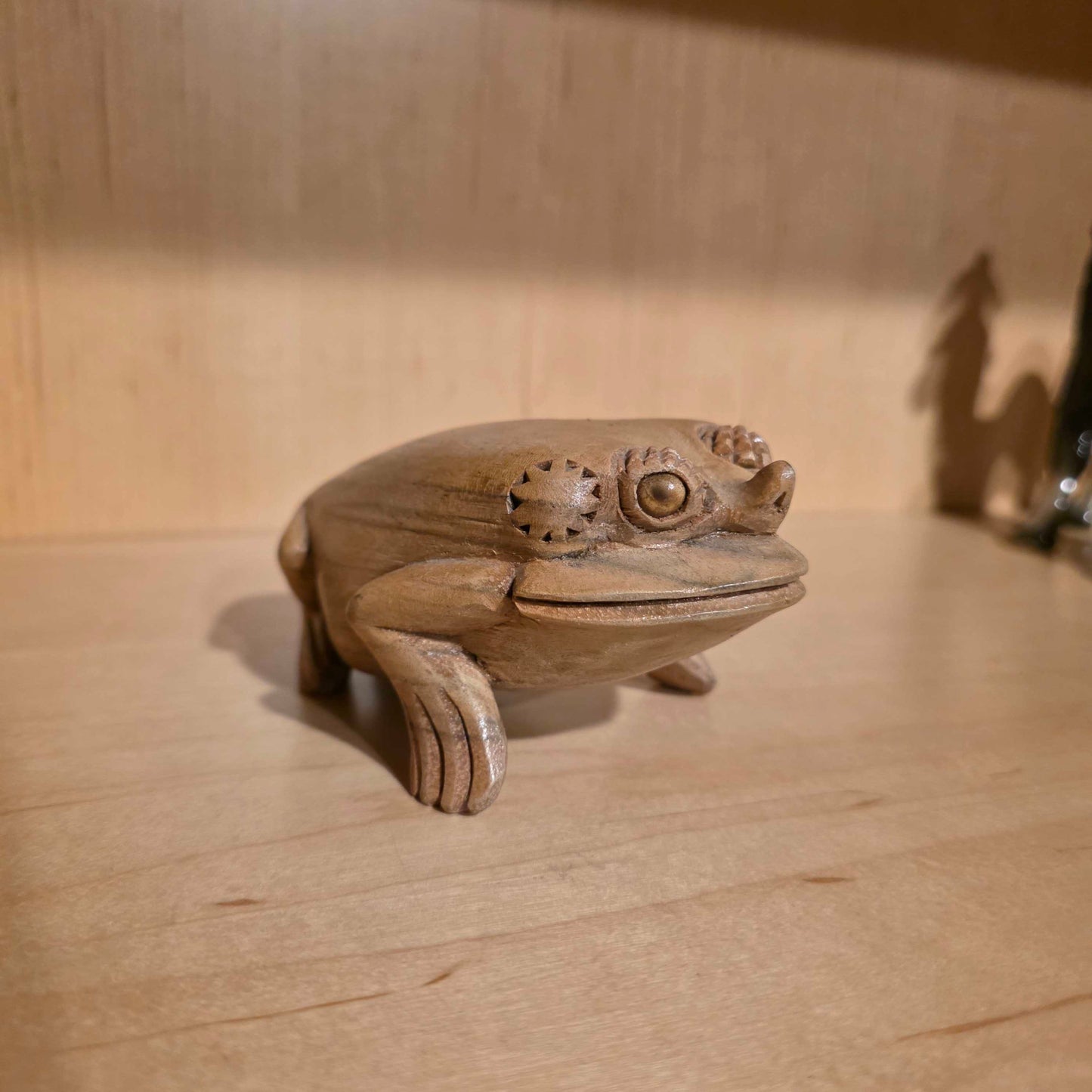 Squat Carved Toad with Horn Figure