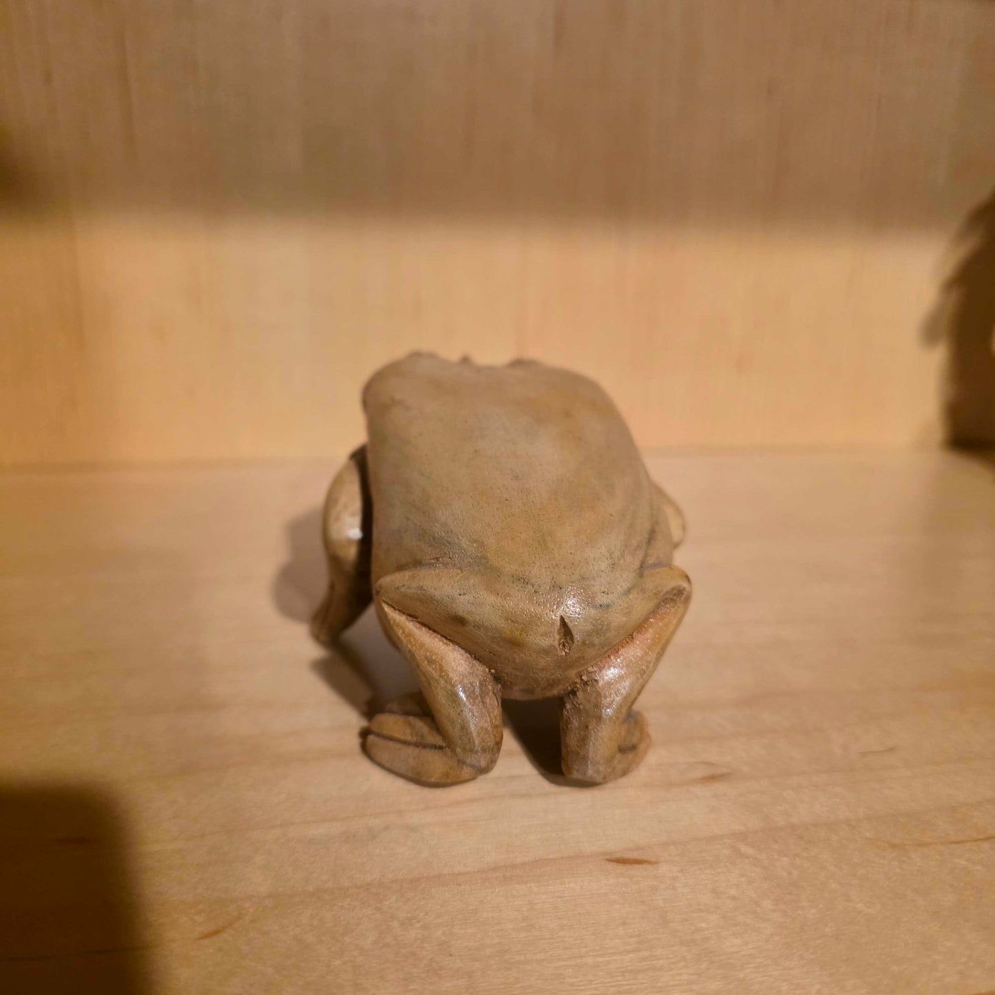 Squat Carved Toad with Horn Figure