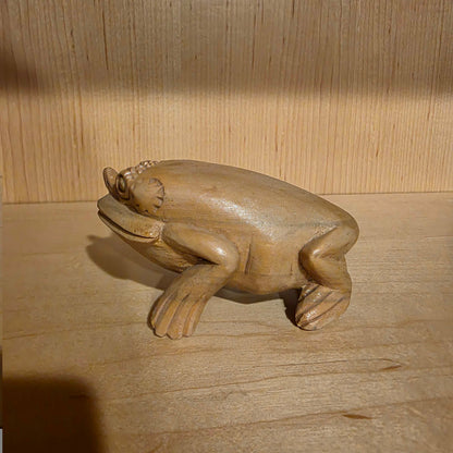 Squat Carved Toad with Horn Figure