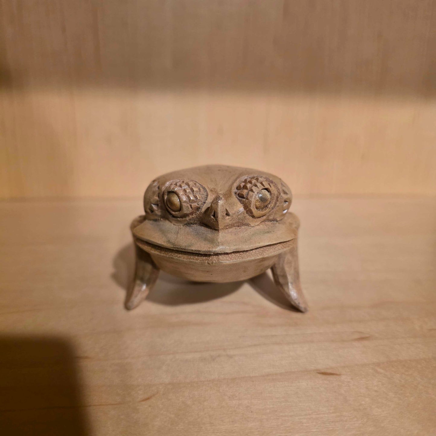 Squat Carved Toad with Horn Figure