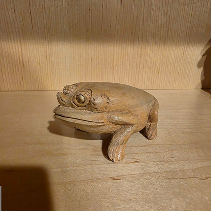 Squat Carved Toad with Horn Figure
