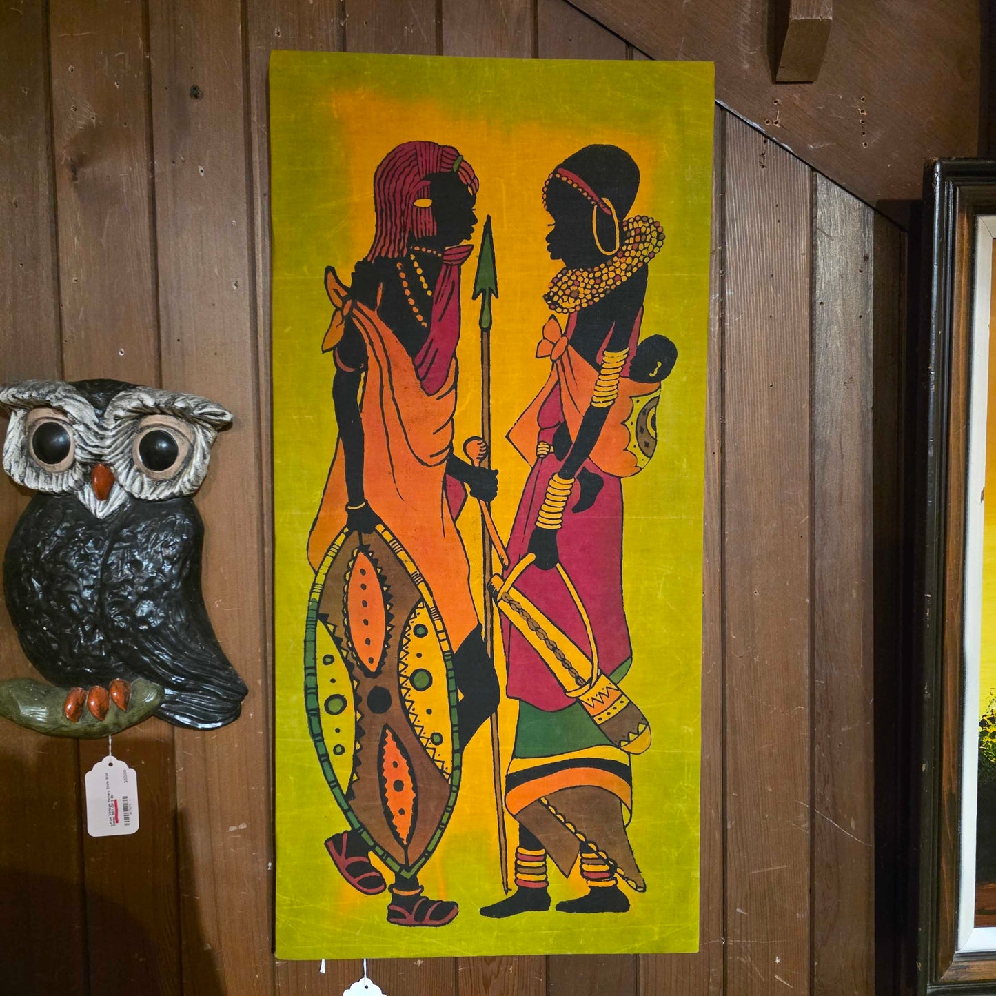 Colorful African Batik Cloth Painting of Maasai Family
