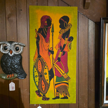 Colorful African Batik Cloth Painting of Maasai Family