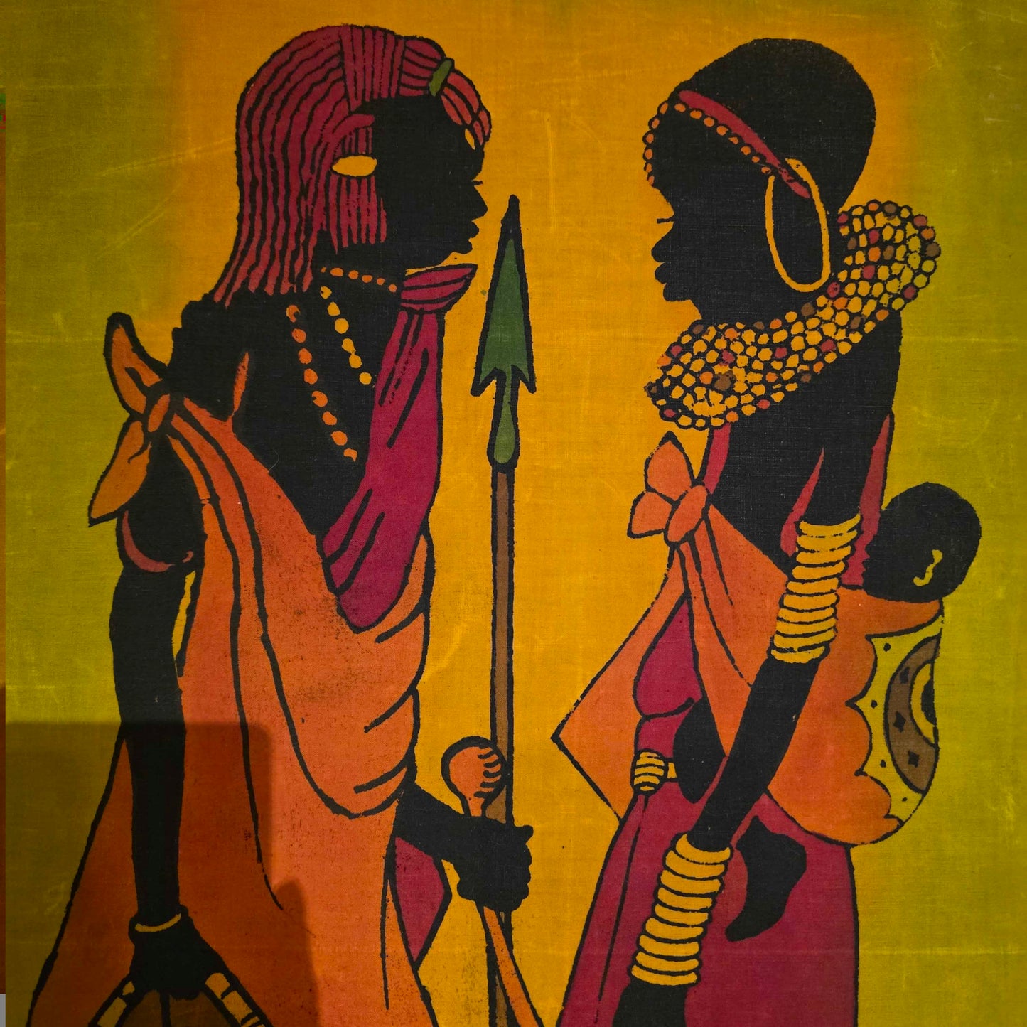 Colorful African Batik Cloth Painting of Maasai Family
