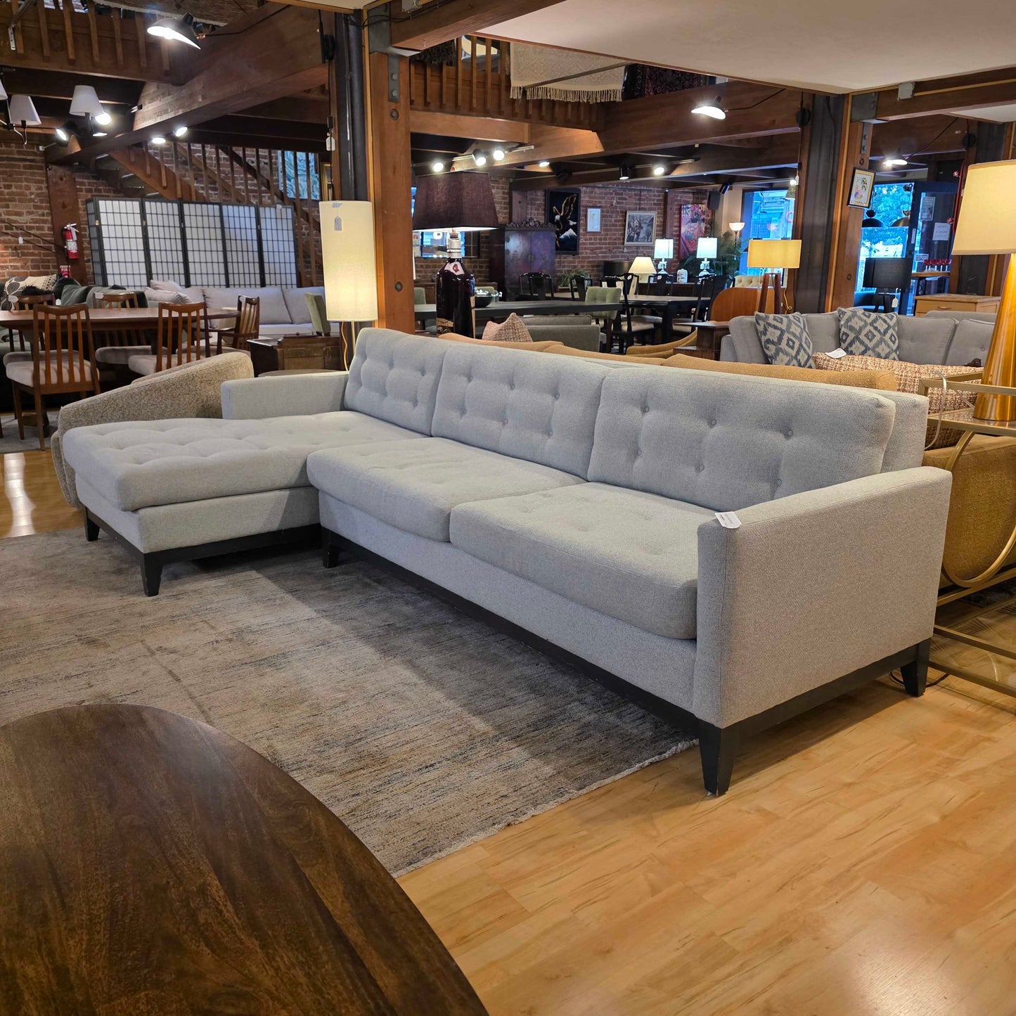 Light Blue Tufted Button LAF Sectional w Black Frame