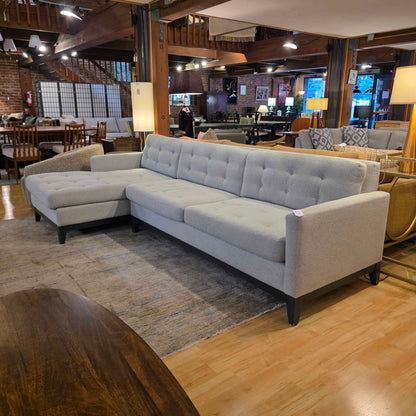 Light Blue Tufted Button LAF Sectional w Black Frame