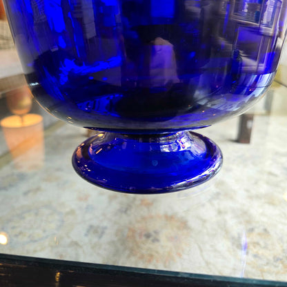 Large Round Blue Glass Pedestal Fruit Bowl SMALLS