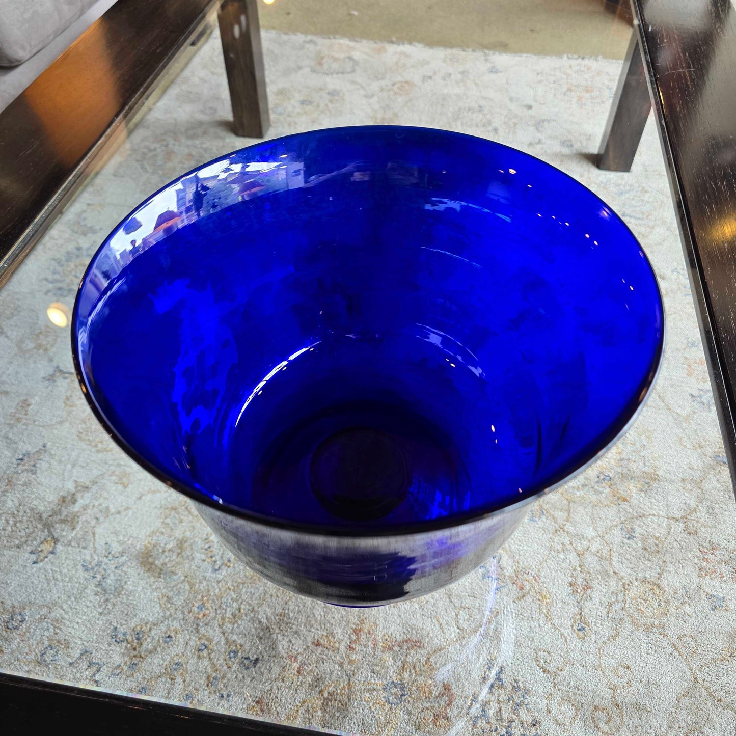 Large Round Blue Glass Pedestal Fruit Bowl SMALLS
