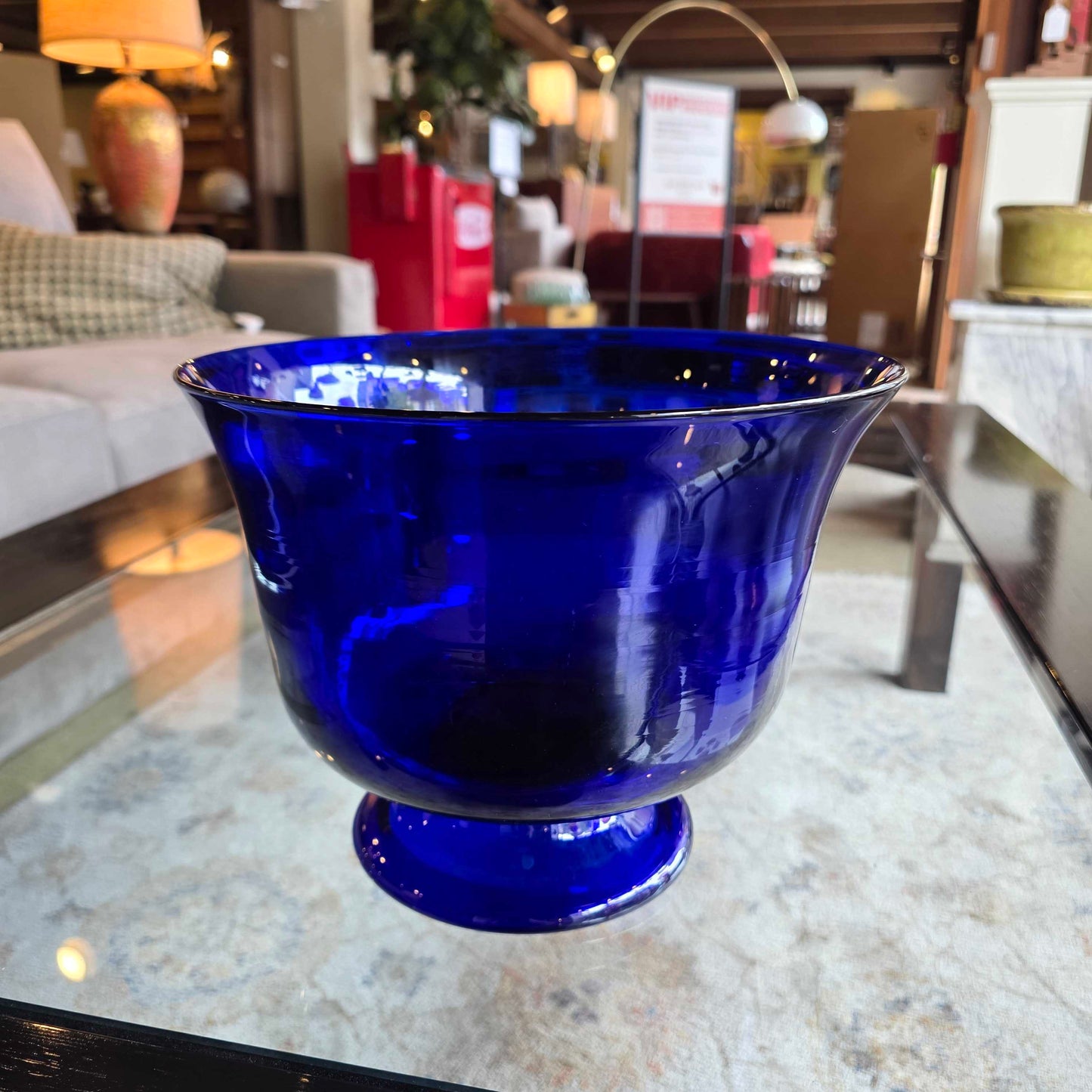 Large Round Blue Glass Pedestal Fruit Bowl SMALLS