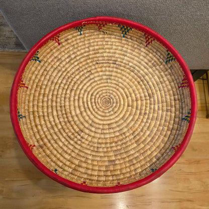 Large Red and Green Triangles Design Floor Basket with Lid AS IS UNIQUE FINDS