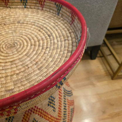 Large Red and Green Triangles Design Floor Basket with Lid AS IS UNIQUE FINDS