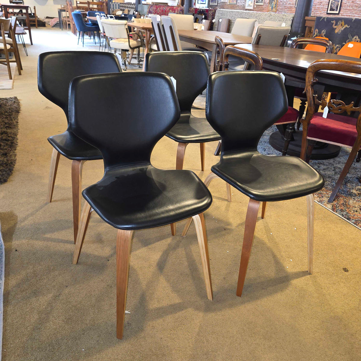 R&B Pike Black Seat Dining Chair SET of 4