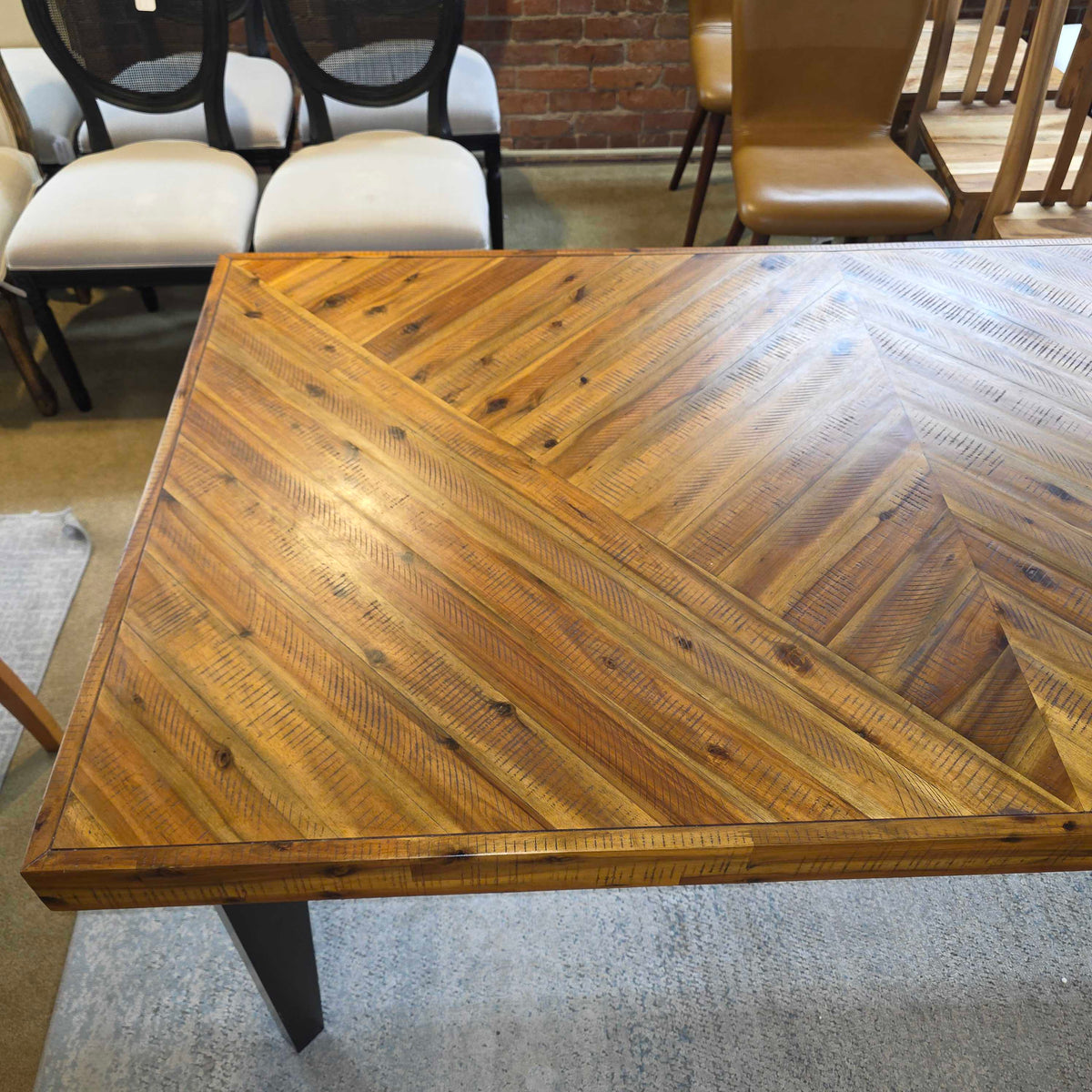 Rustic Parquet Wood Dining Table w/ Black Legs