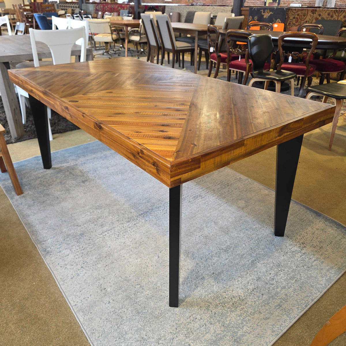 Rustic Parquet Wood Dining Table w/ Black Legs