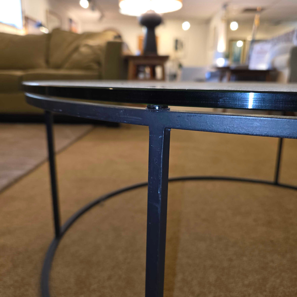 Room & Board Tyne Round Metal Frame Glass Top Coffee Table