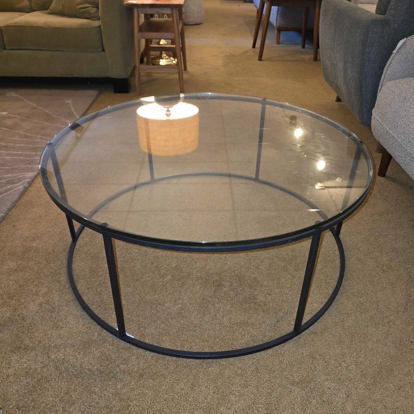 Room & Board Tyne Round Metal Frame Glass Top Coffee Table