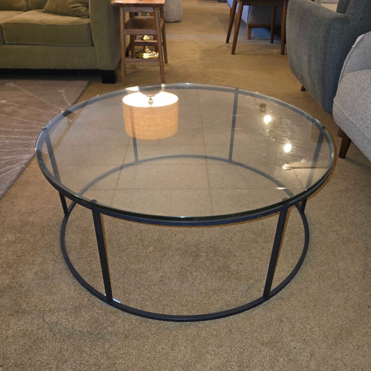 Room & Board Tyne Round Metal Frame Glass Top Coffee Table