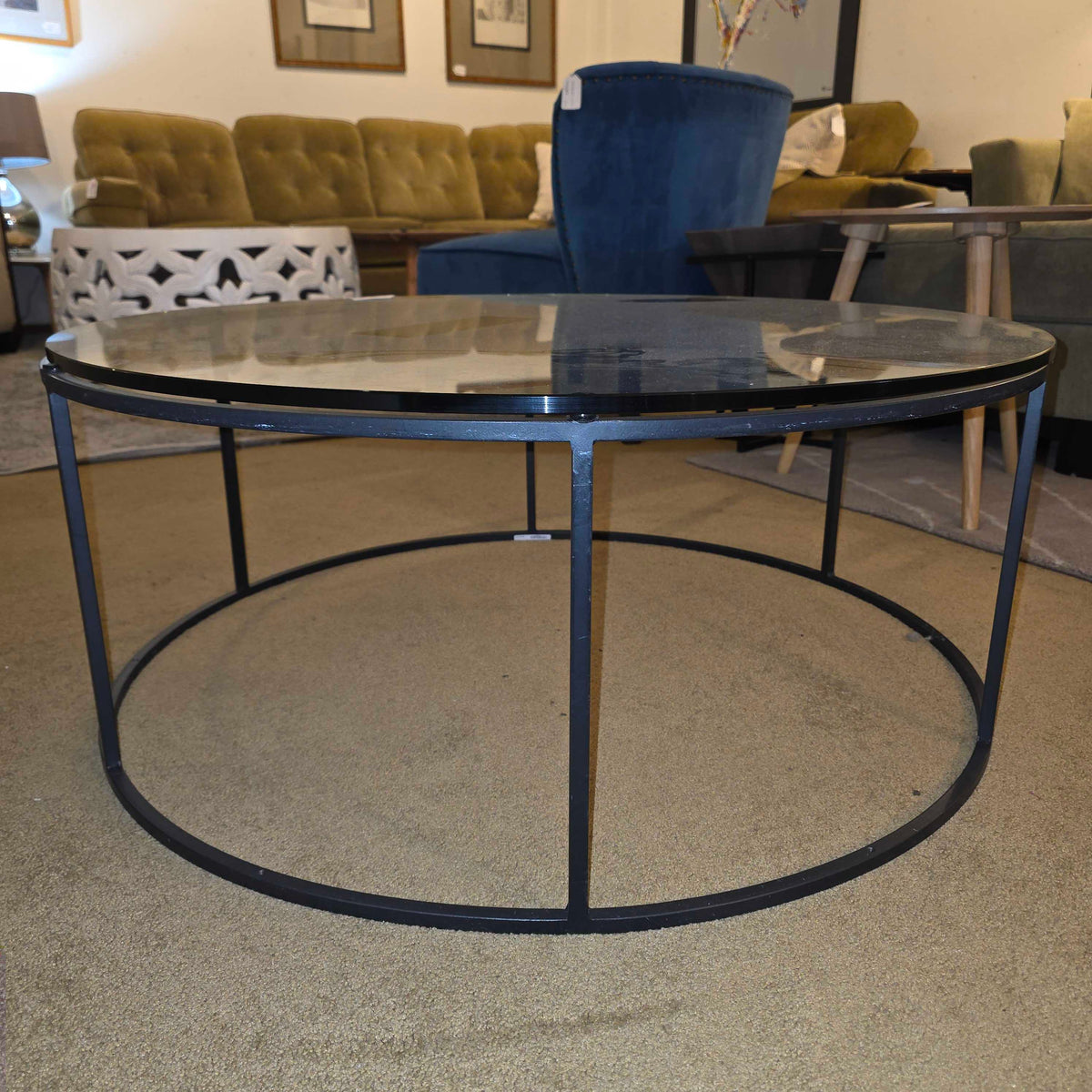 Room & Board Tyne Round Metal Frame Glass Top Coffee Table