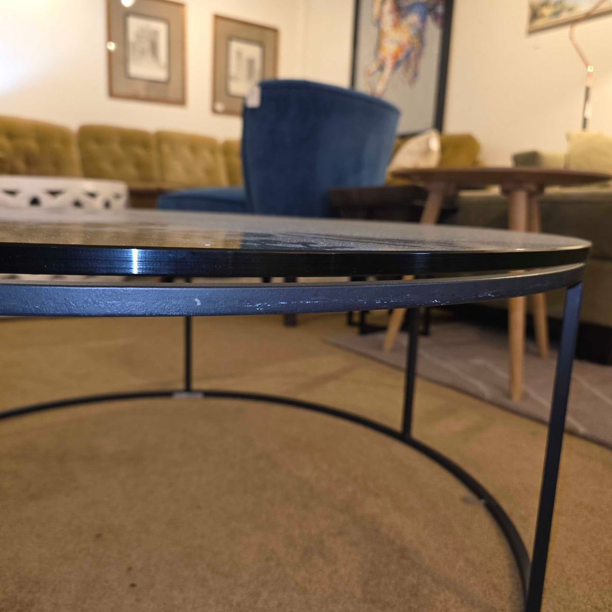 Room & Board Tyne Round Metal Frame Glass Top Coffee Table