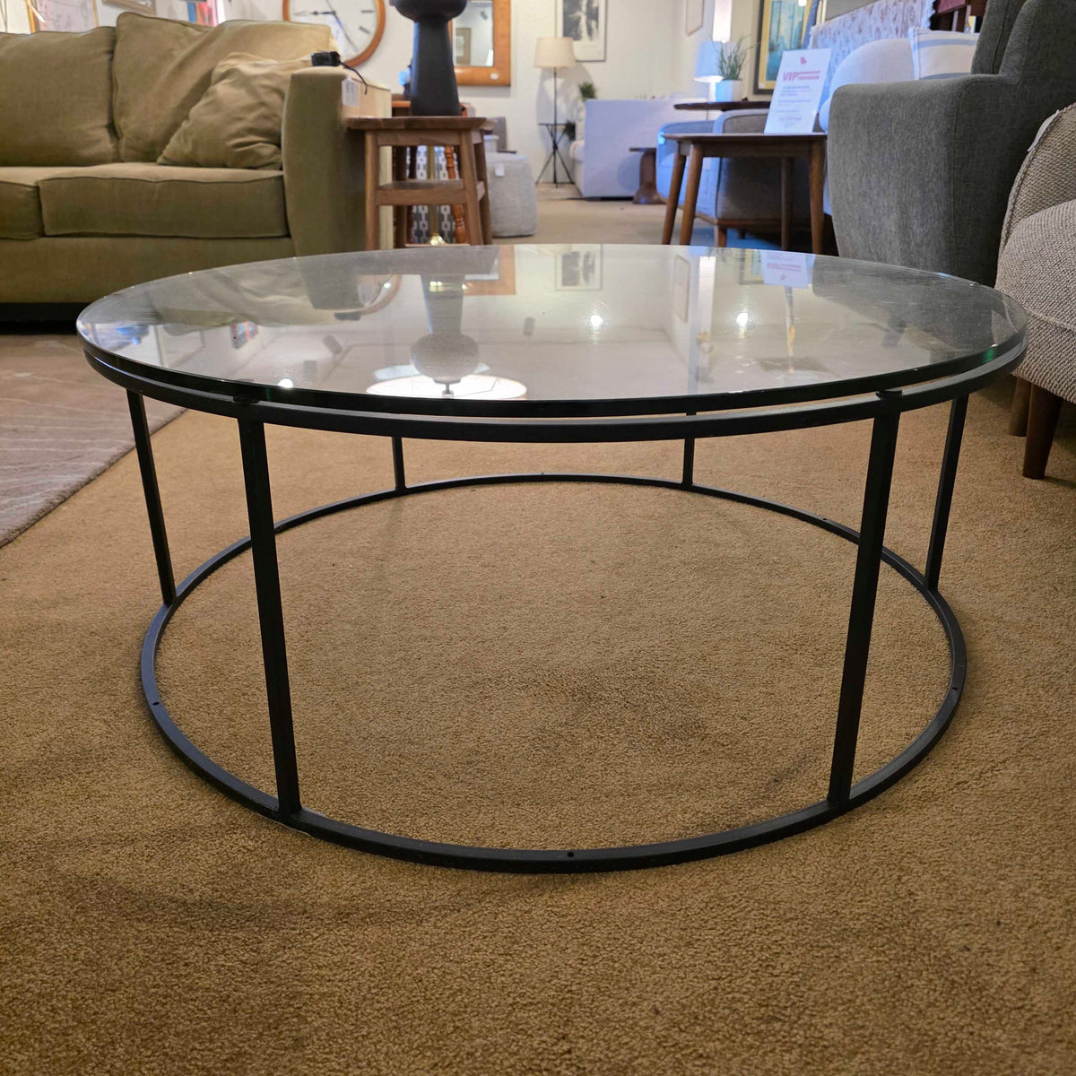 Room & Board Tyne Round Metal Frame Glass Top Coffee Table