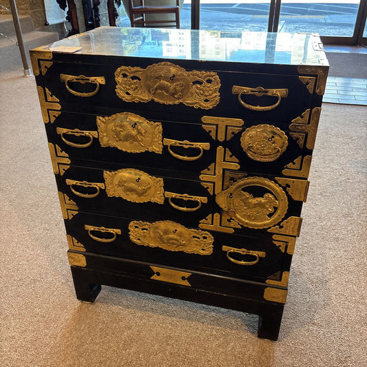 Antique Japanese Black Lacquered Tonsu Cabinet w/ Key UNIQUE FINDS
