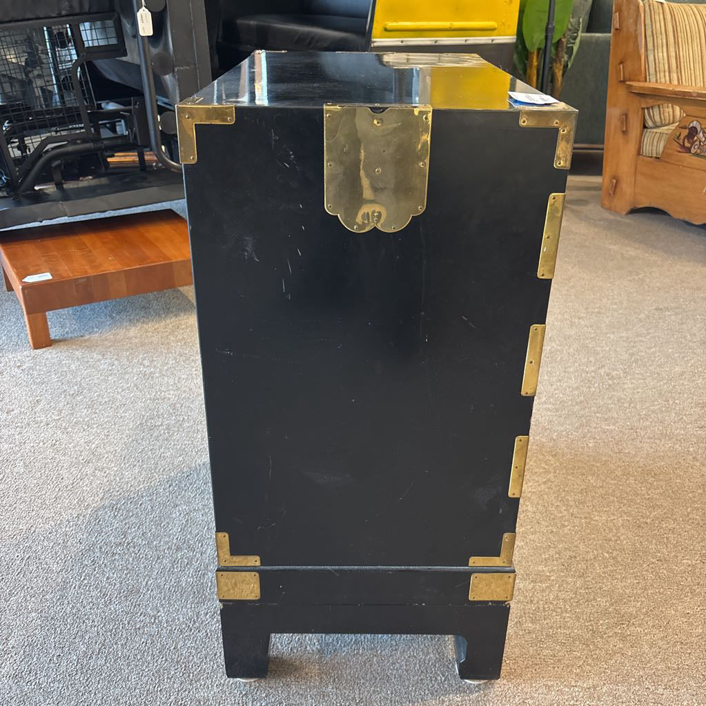 Antique Japanese Black Lacquered Tonsu Cabinet w/ Key