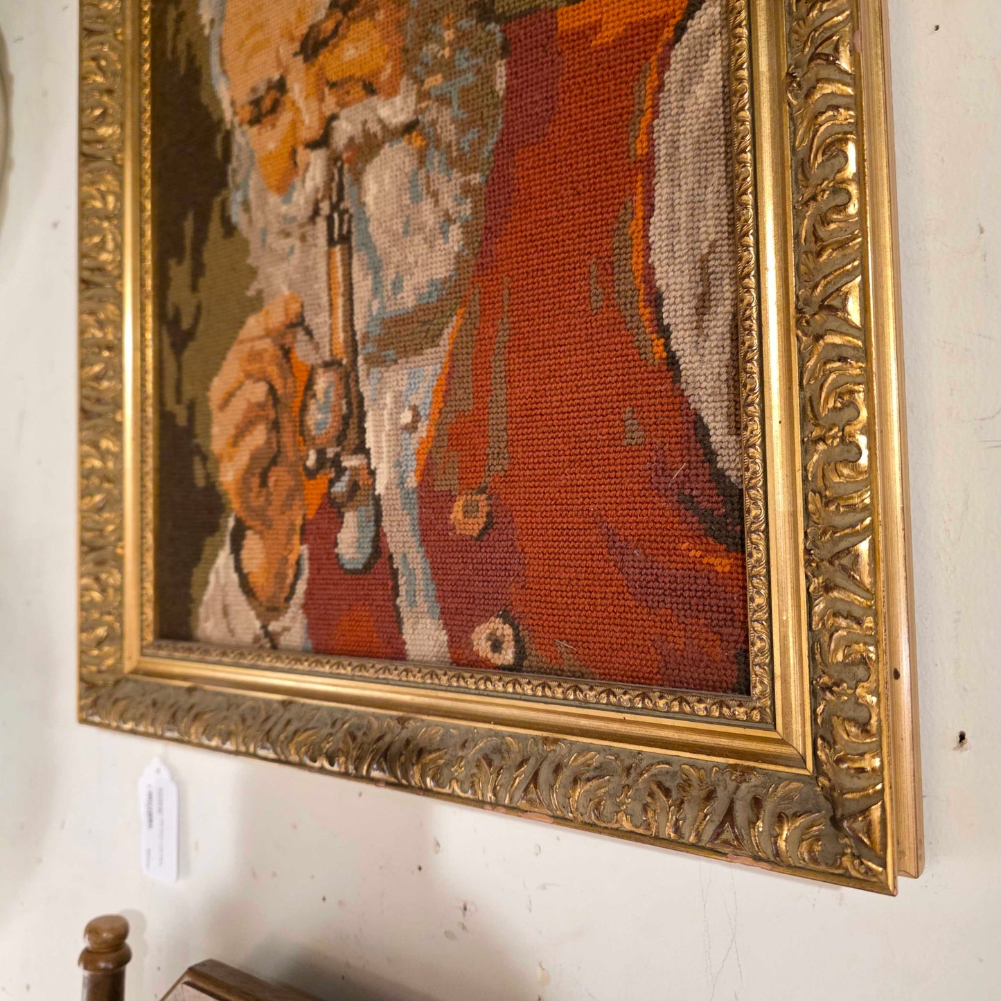 Needlepoint Old Gent with Pipe, Framed
