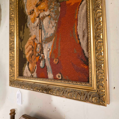 Needlepoint Old Gent with Pipe, Framed