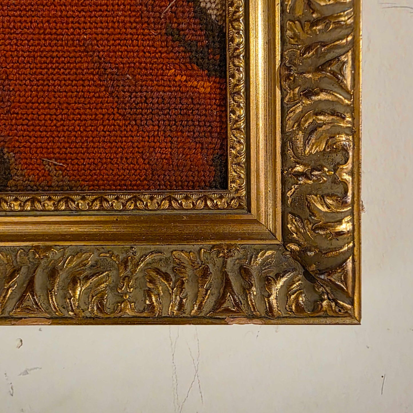 Needlepoint Old Gent with Pipe, Framed