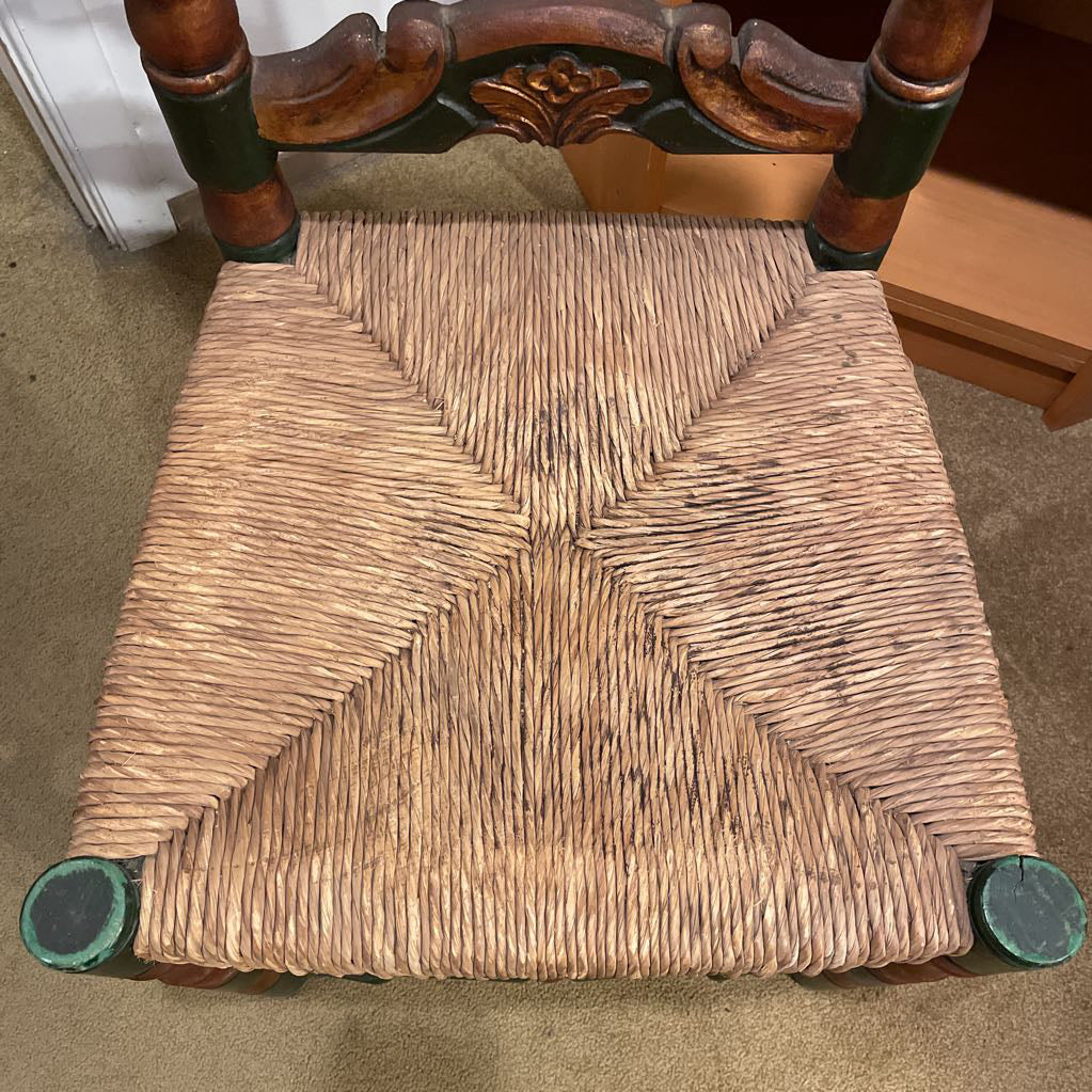Woven Seat Chair with Fancy Wooden Back & Crest Design