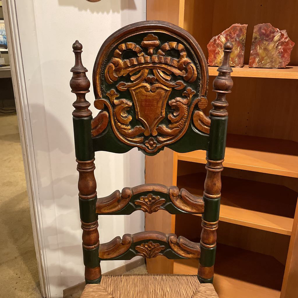 Woven Seat Chair with Fancy Wooden Back & Crest Design