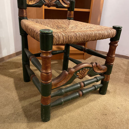Woven Seat Chair with Fancy Wooden Back & Crest Design