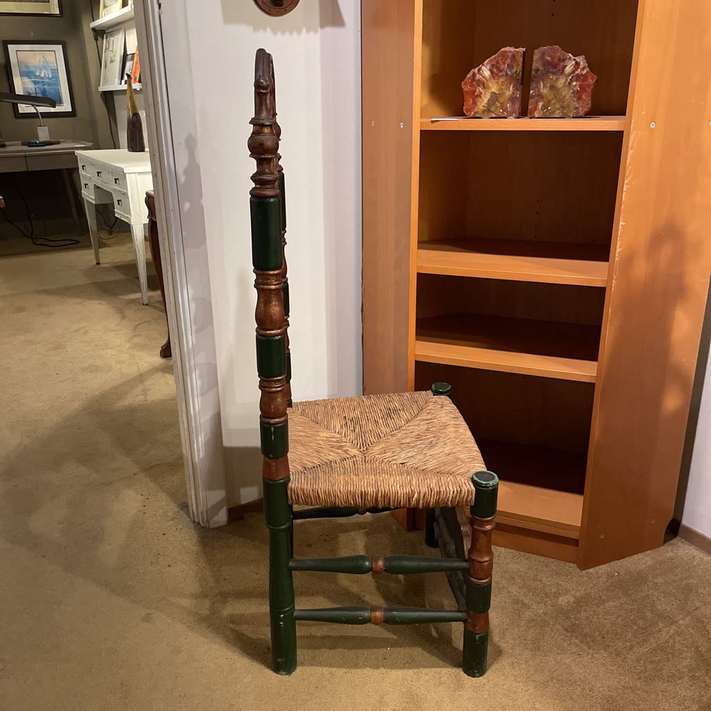 Woven Seat Chair with Fancy Wooden Back & Crest Design