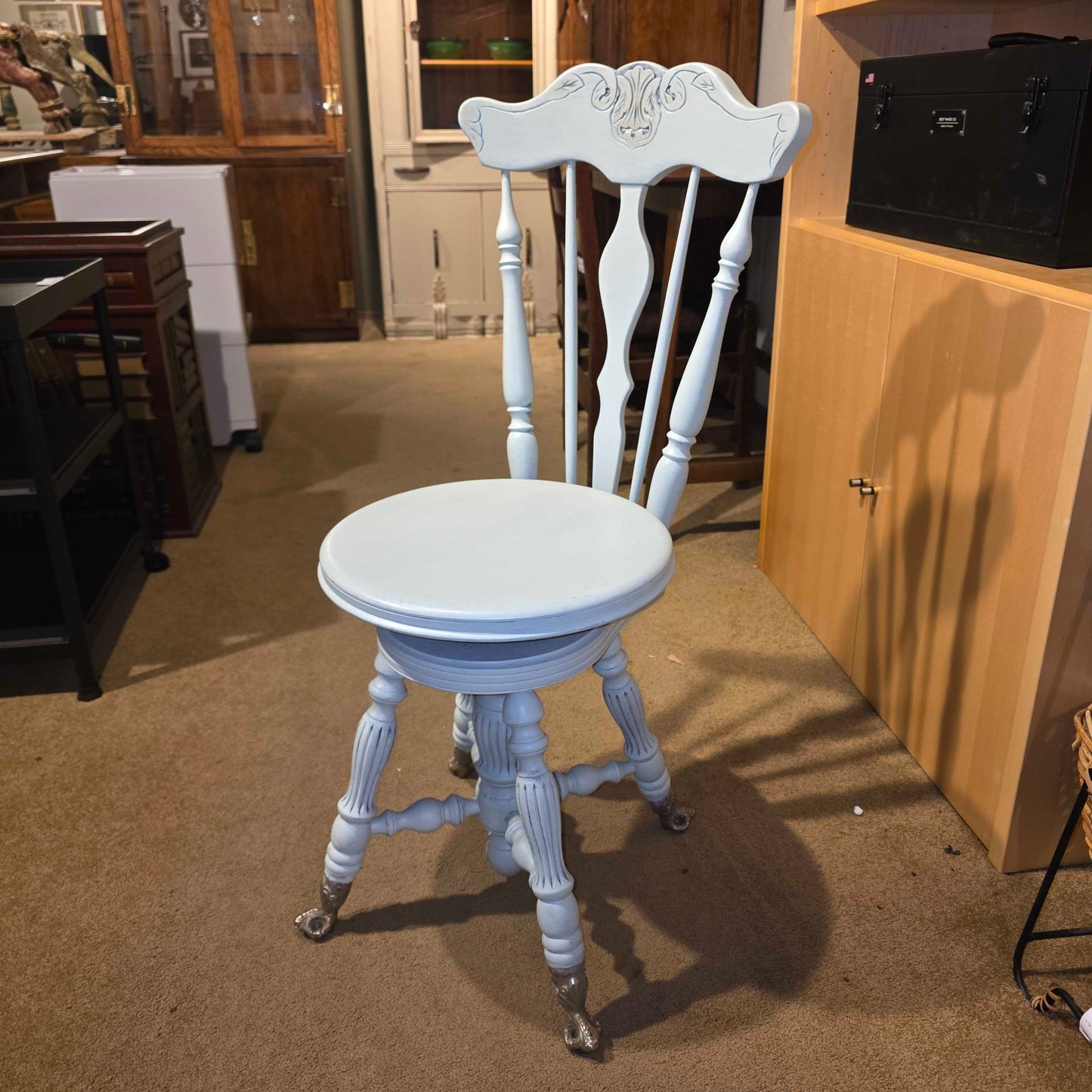 Pale Blue-Green Piano Chair with Metal Claw-Ball Feet