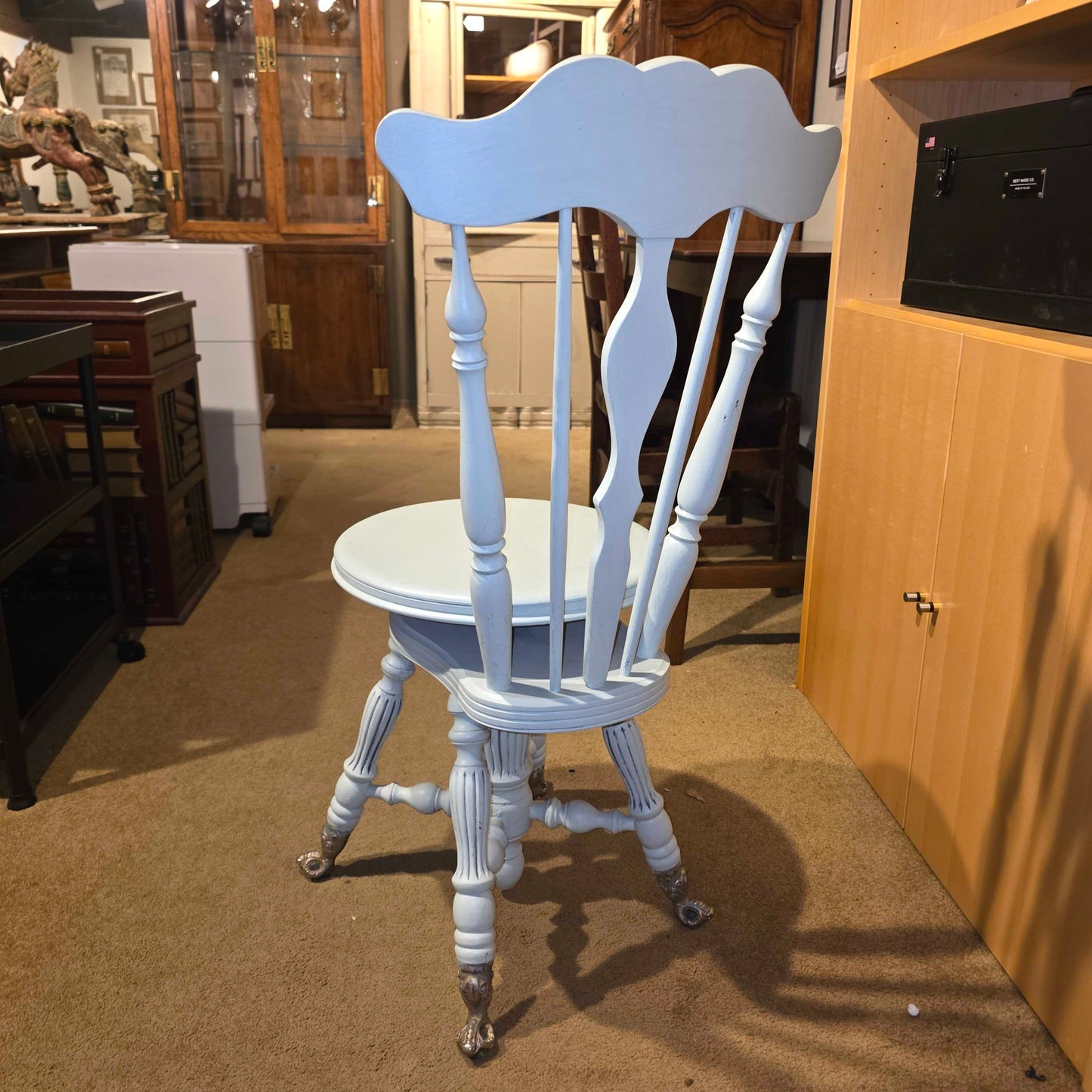 Pale Blue-Green Piano Chair with Metal Claw-Ball Feet