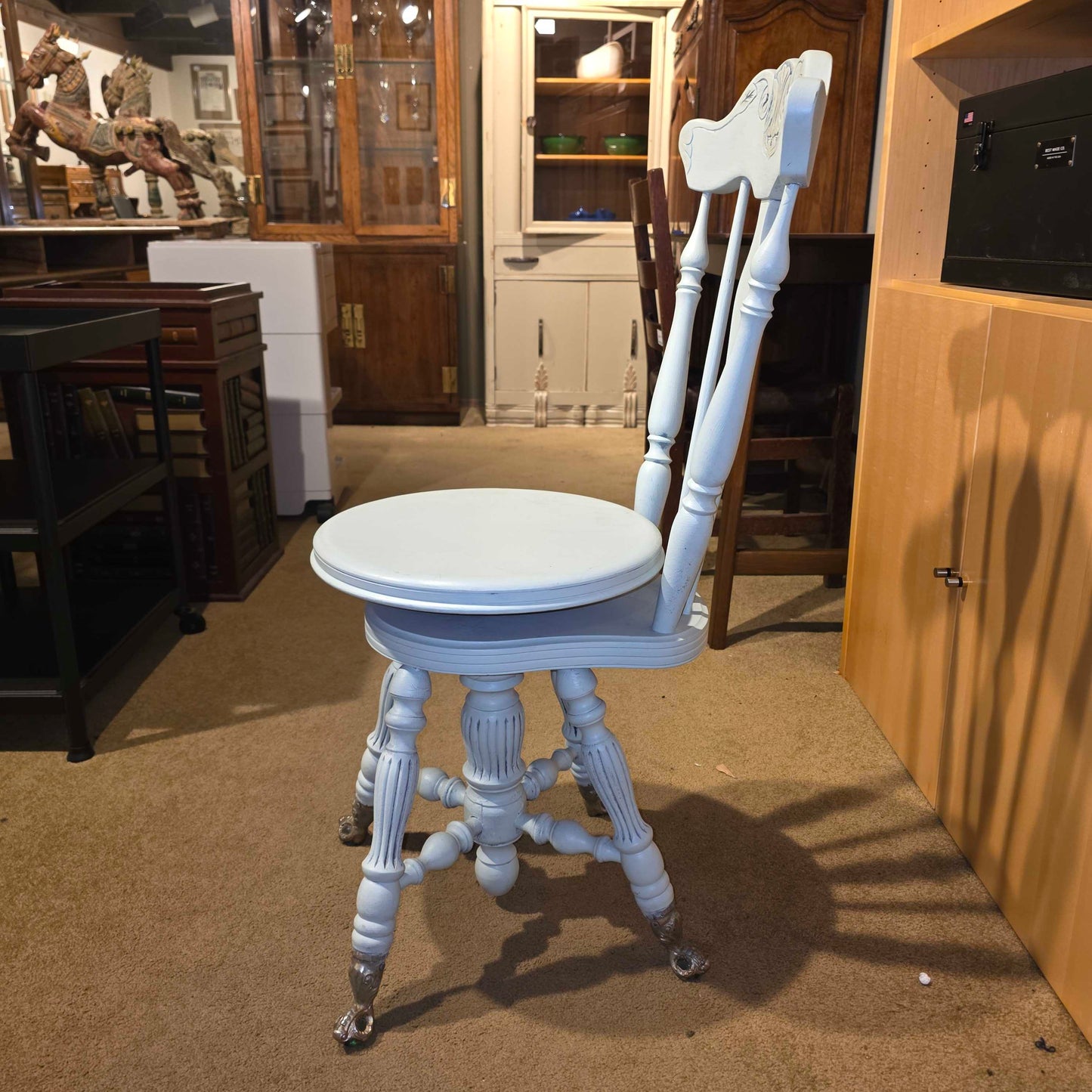 Pale Blue-Green Piano Chair with Metal Claw-Ball Feet