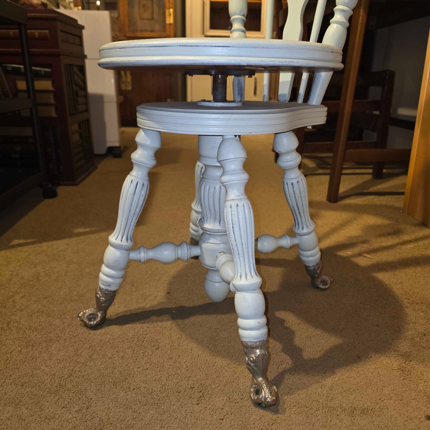 Pale Blue-Green Piano Chair with Metal Claw-Ball Feet