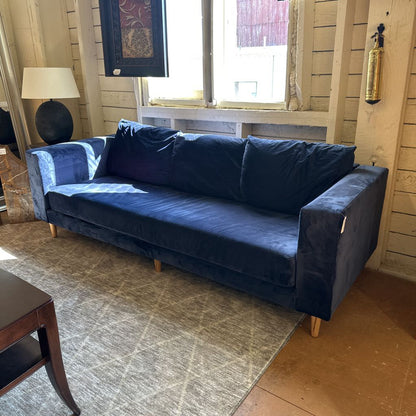 Essential Sofa - Bench Cushion - Indigo Velvet Fabric - Natural Leg (Sabai) U SOFAS