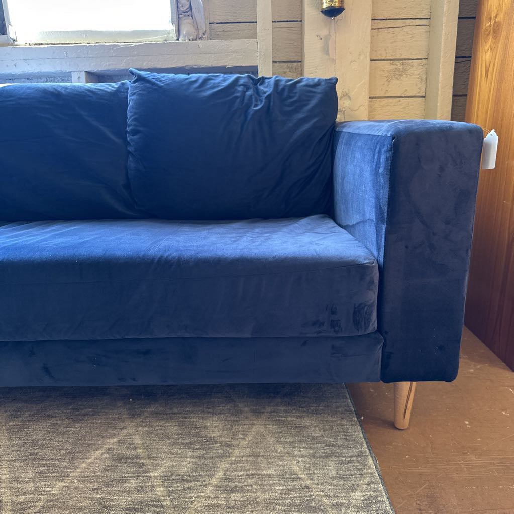 Essential Sofa - Bench Cushion - Indigo Velvet Fabric - Natural Leg (Sabai) U SOFAS