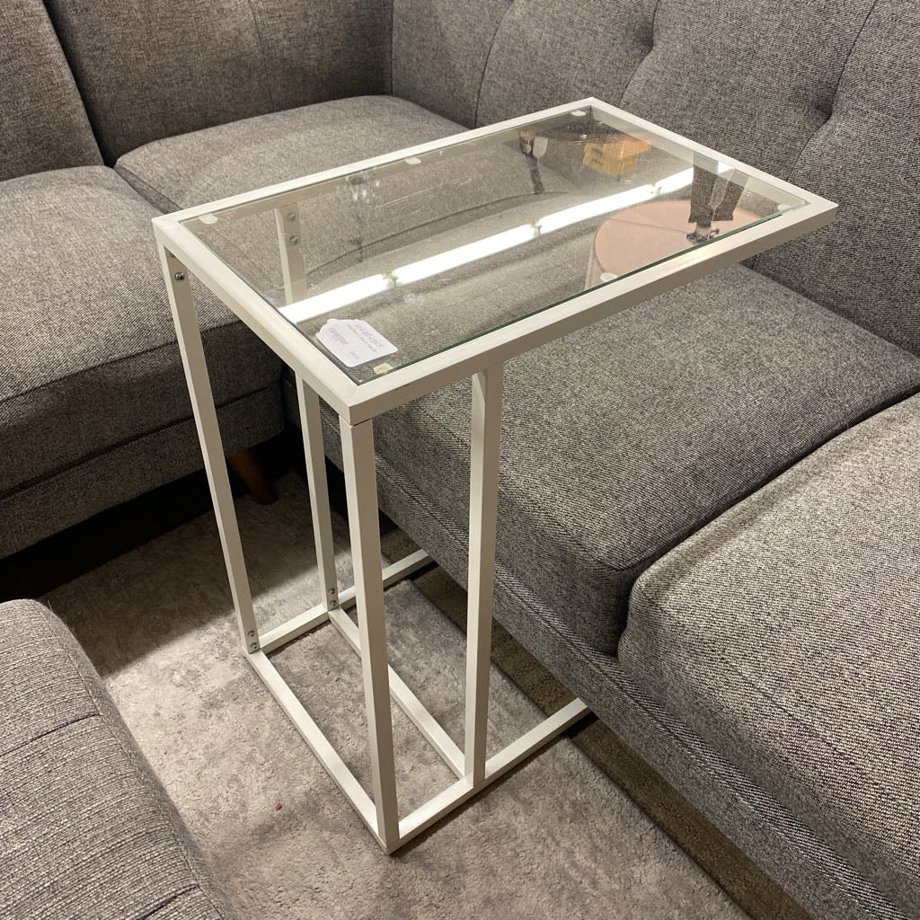 White Metal & Glass C Table C SIDE TABLES