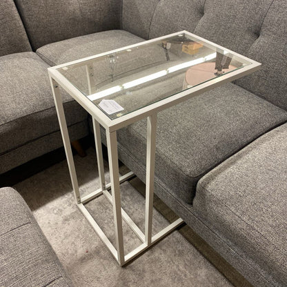 White Metal & Glass C Table C SIDE TABLES