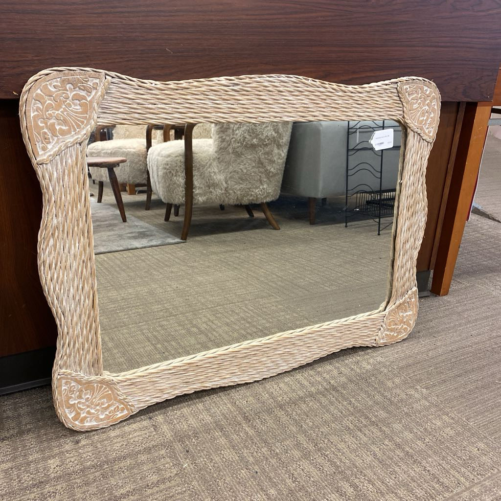Whitewash Wicker Mirror