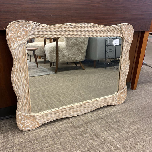 Whitewash Wicker Mirror