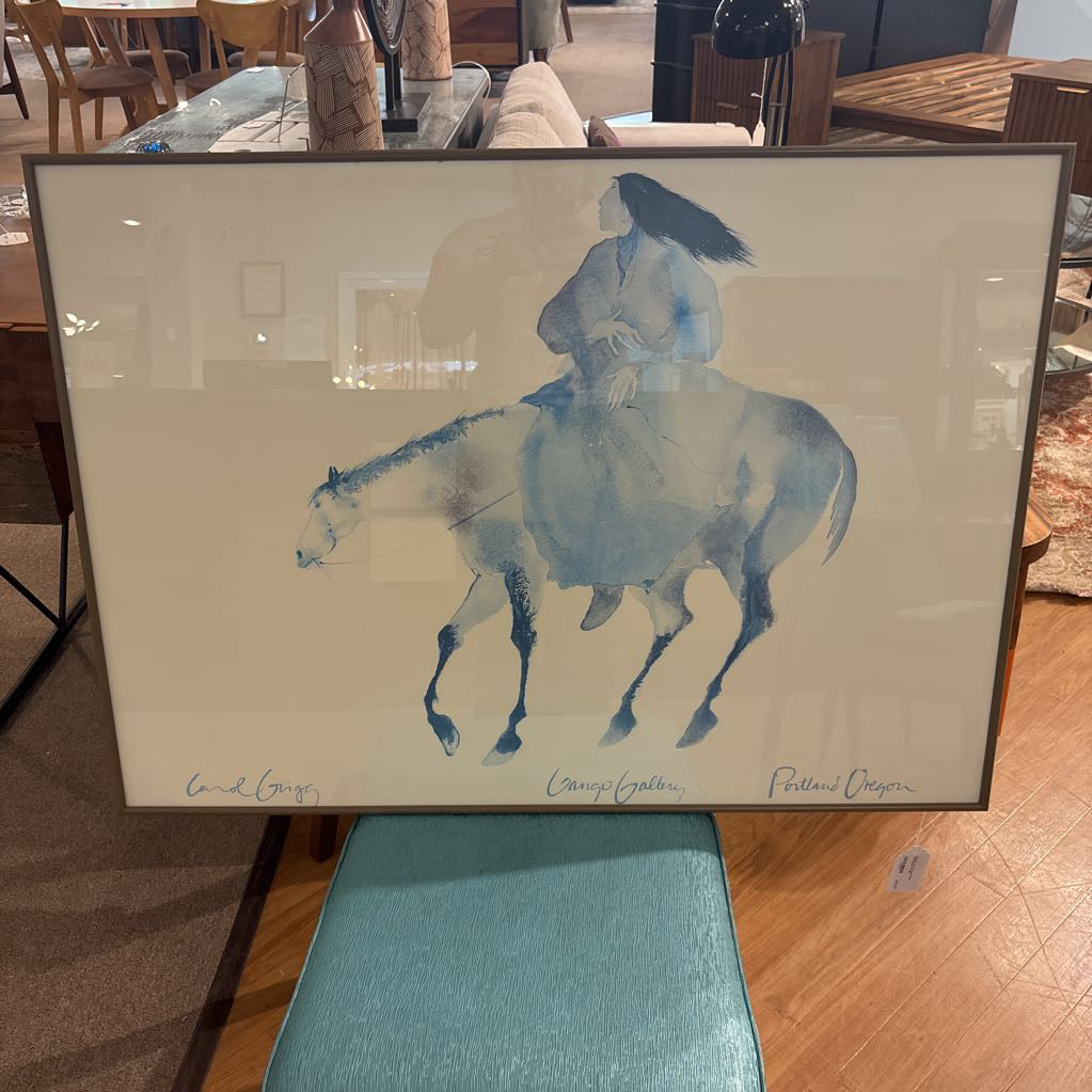 Woman on the Horse Blue Watercolor Art ART